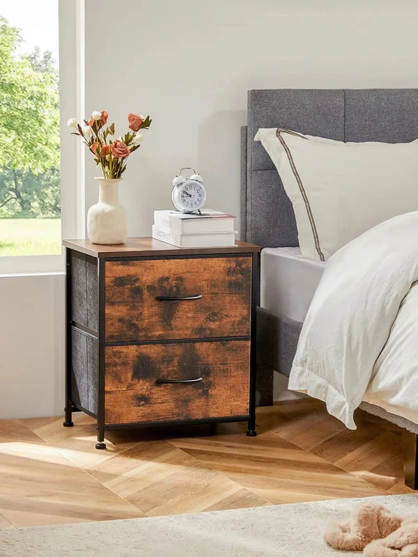 Multipurpose Nightstand with 2 Fabric Drawers - Wooden Top Storage Table