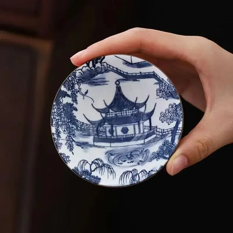 Porcelain Tea Cup 70ML Handmade Dragon Phoenix Fish Pavilion Ceremonial Teaware