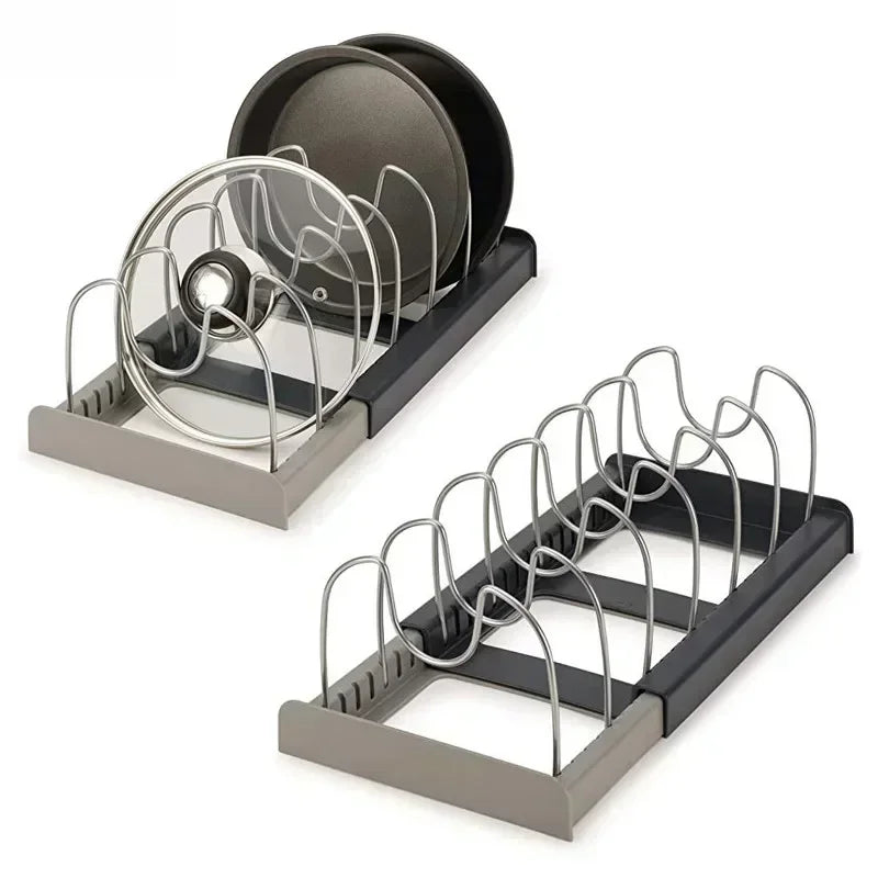 Expandable Pots and Pans Storage Rack for Kitchen Cabinets, 6 Adjustable Shelves