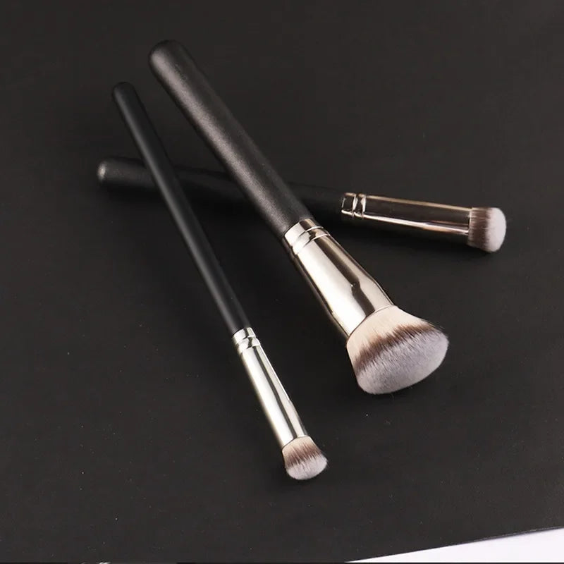 Slanted Foundation Concealer Makeup Brush Set 3 Pcs - Liquid & Cream Application