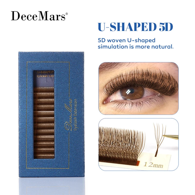 U-Shaped 5D Eyelash Extensions - Brown Synthetic Hair for Makeup