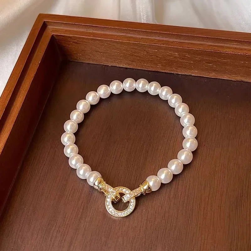 Elegant Micro Set Zircon Pearl Charm Bracelets for Women - Multiple Colors