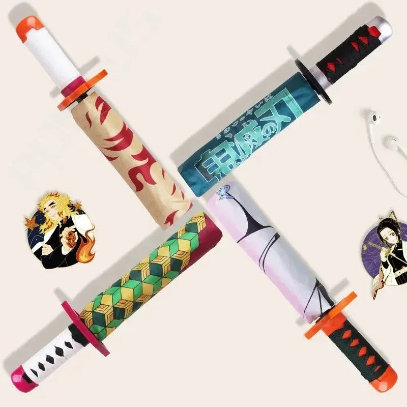 Anime Kokushibo Katana Umbrella 3-Fold Windproof Rain Gear for Demon Slayer Fans