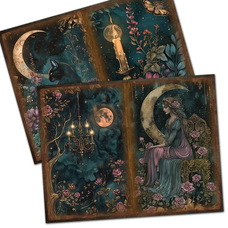 52Pcs Gothic Midnight Garden Scrapbook Paper & Sticker Set for Arts Crafts & Holiday Projects
