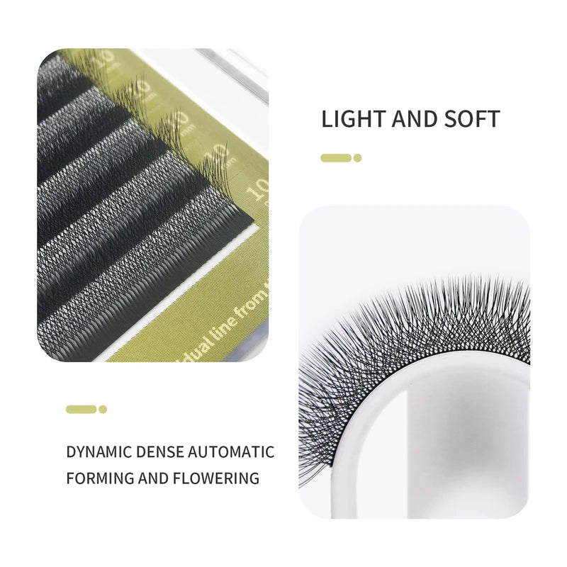 Premade Volume Eyelash Extensions - 4D5D W Style Lash Fans, Natural Soft Light, Multiple Variants