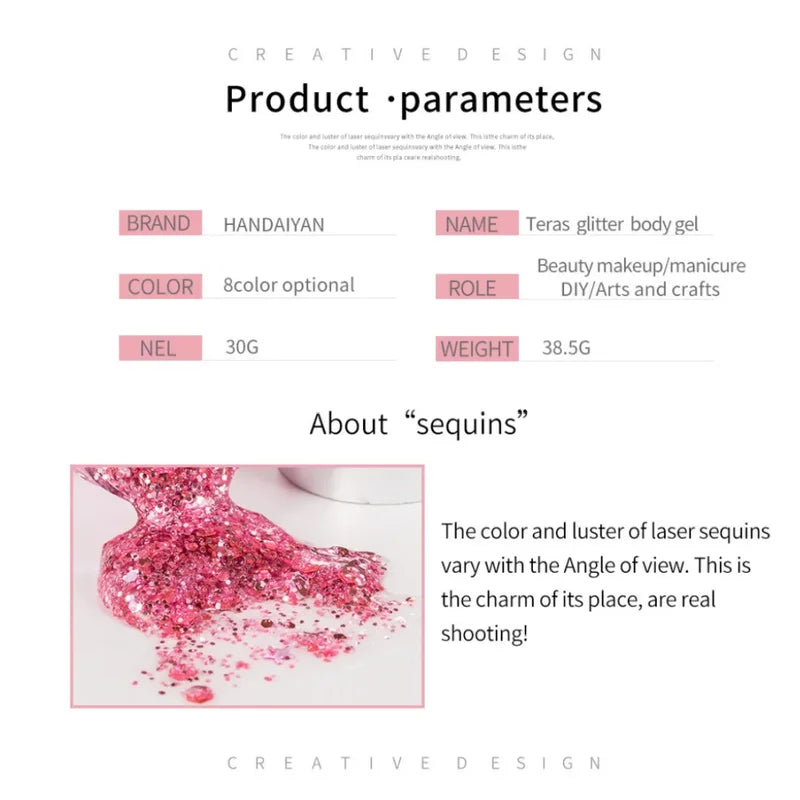 Multipurpose Body & Hair Glitter Gel - Waterproof Sparkling Sequin Makeup Decoration