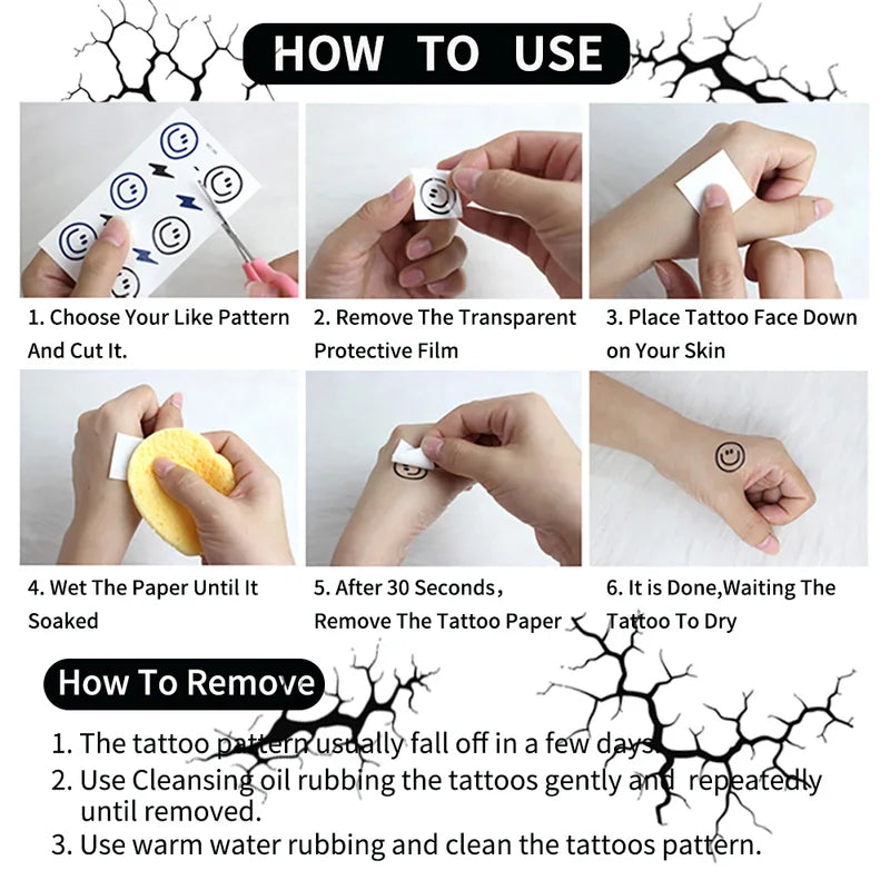 Large Black Lightning Line Temporary Tattoo Stickers for Men Women Halloween Party Decor - 2 Sheets