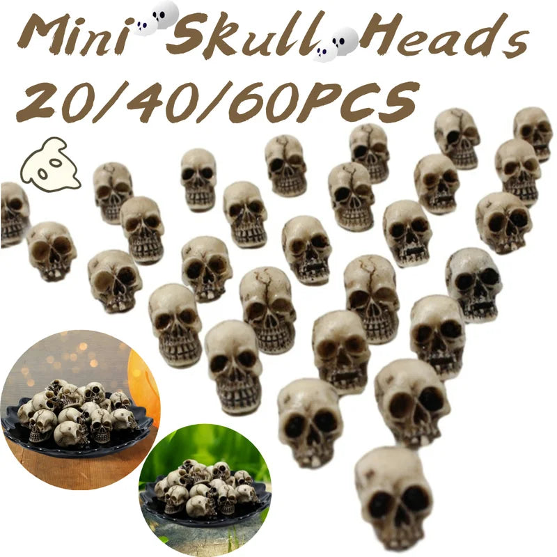 Halloween Skull Sculptures Set - 20-60 Pcs Decorative Skeleton Models for Garden & Festive Decor