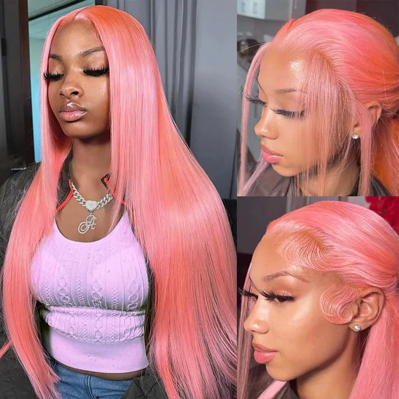 Pink Human Hair Wig 30-32 Inch Lace Front & HD Frontal, Natural Style