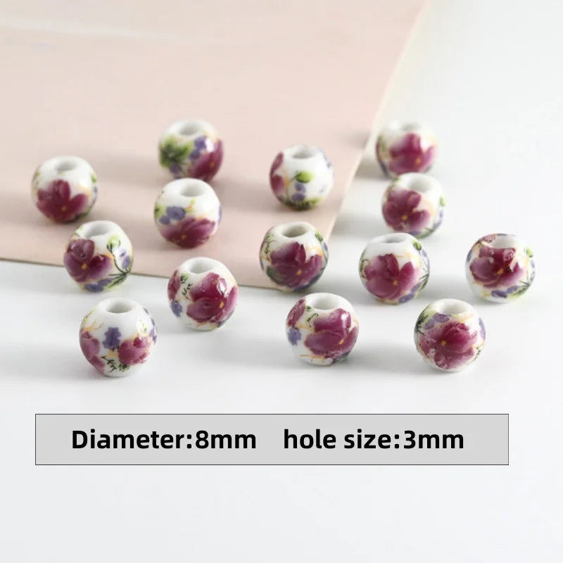 Colorful 8mm Ceramic Flower Beads for Jewelry Making - DIY Spacer Beads Set