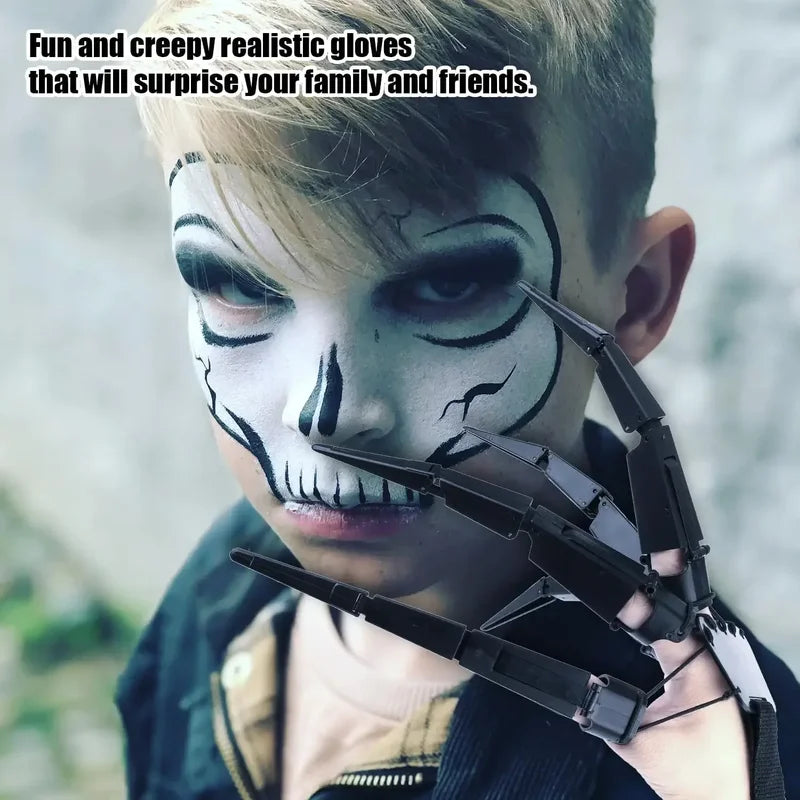 Halloween Ghost Claw Prop Articulated Skeleton Finger Gloves for Cosplay & Party Decor