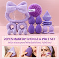 20PCS Makeup & Skincare Tool Set with Sponges Headbands and Wristbands - Flawless Base