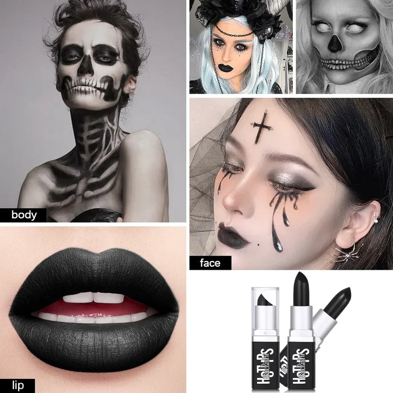 Matte Black Lipstick Makeup - Waterproof, Durable, Halloween Pearl Lip Gloss Stick 1pcs