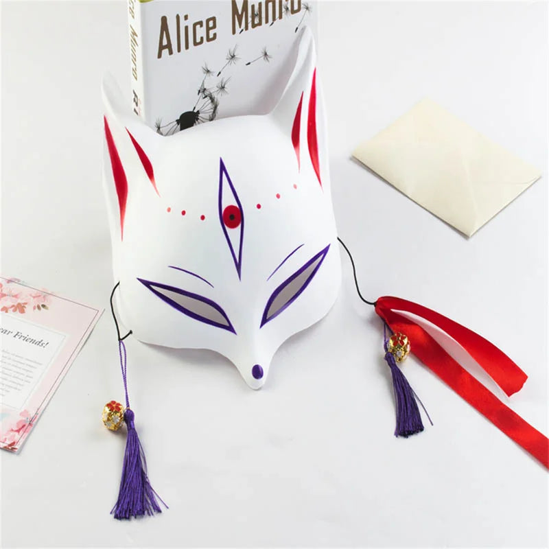 Anime Fox Mask Hand-Painted Mask with Tassels for Halloween Cosplay Party Halloween Masquerade Festival Gift
