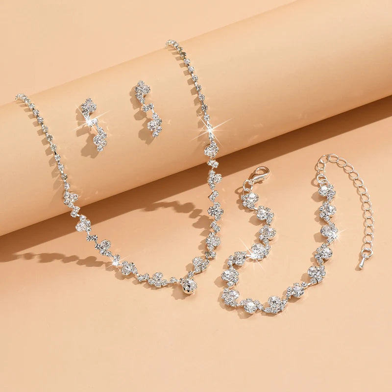 4-Piece Women's Flower Jewelry Set with Necklace Earrings Bracelet Wedding Party Accessories