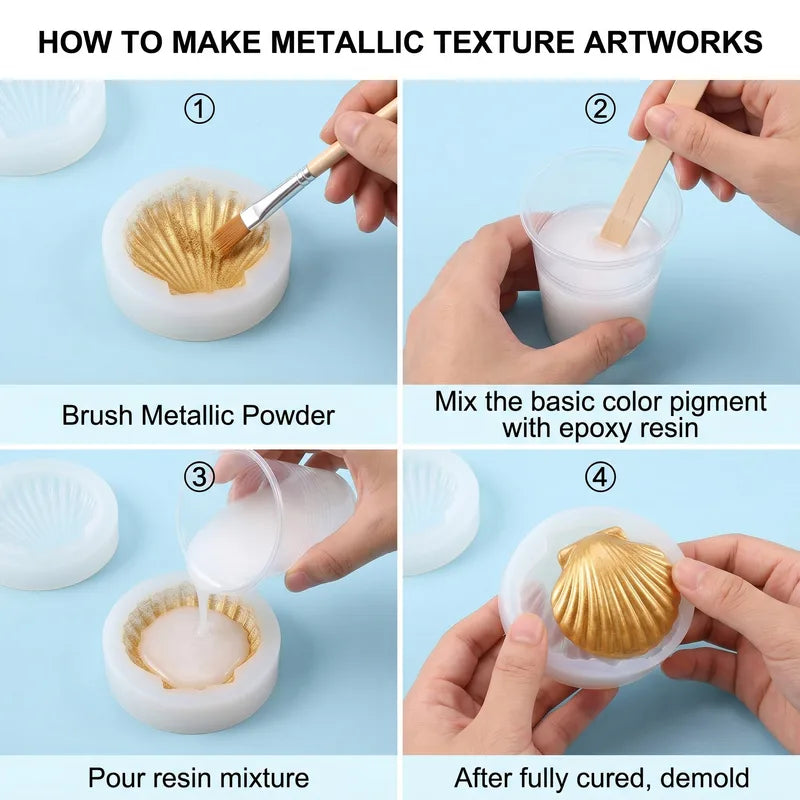 Metallic Pigment Powder Set for Resin, Plaster, Candle Molds - 6 Colors