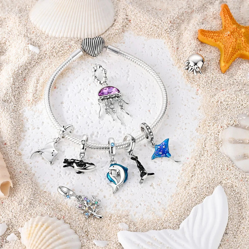 Summer Series Sterling Silver Charms Bead Marine Life Pendant Jewelry Gift