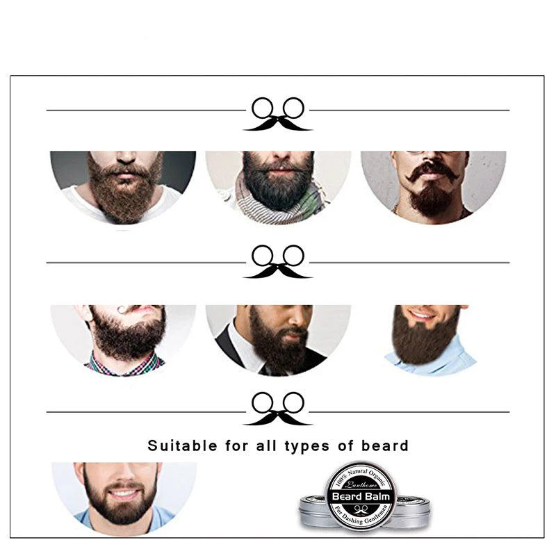 Men's Natural Beard Balm Set - Moisturizing & Smoothing Grooming Cream, 3 Pieces
