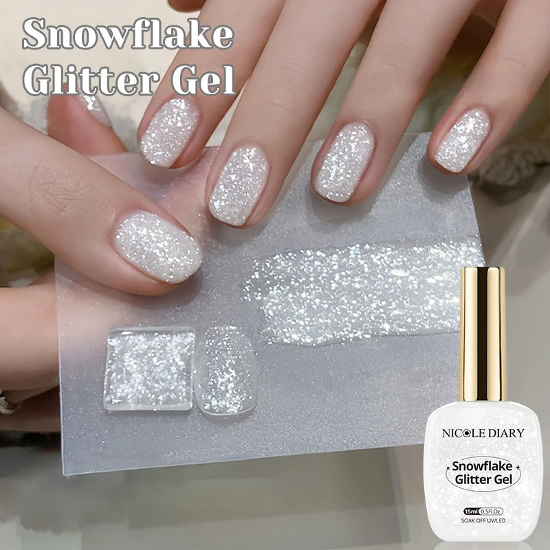 Snowflake Glitter Gel Polish 15ml Semi-Permanent Nail Art Manicure Soak Off UV LED
