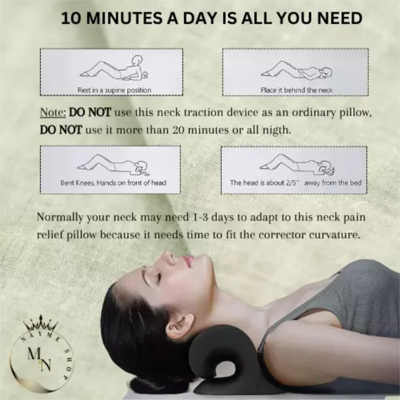Neck and Shoulder Relaxer Cervical Traction Device with Remedial Pillow - Adjustable Support