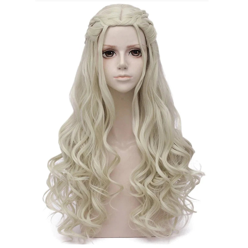Blonde Cosplay Wig with Long Curly Braided Style for Halloween and Costume Parties