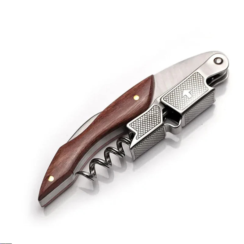 Professional Waiters Corkscrew with Ergonomic Wooden Handle and Bottle Opener
