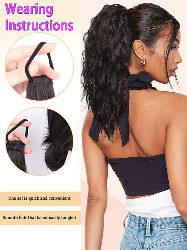 Wavy Curly Ponytail Extensions Hairpiece with Elastic Band for Women
