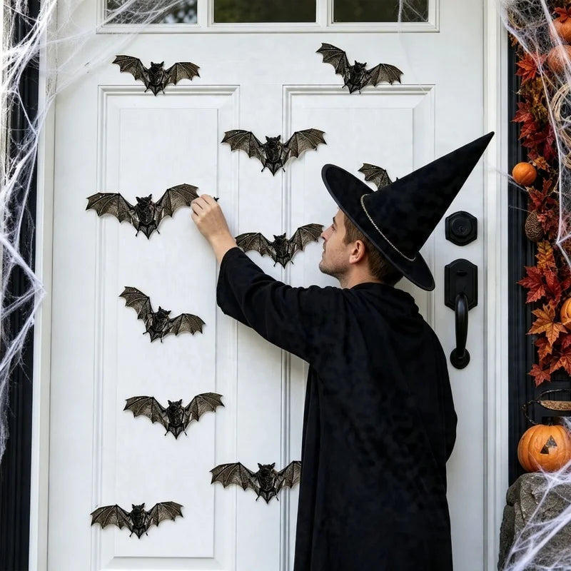 12pcs Halloween Bat Wall Stickers Waterproof PVC Decals for Home & Party Decor
