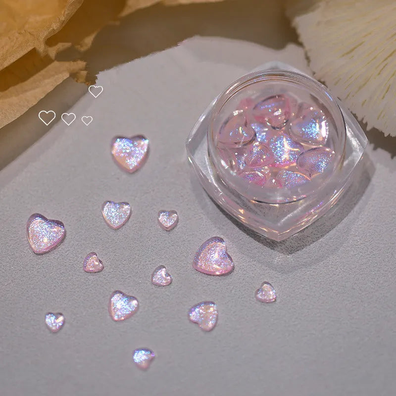30pcs Heart Nail Art Decorations Glitter Powder Resin Rhinestones for Manicure & DIY
