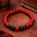 Red and Black Beaded Bracelet with Red Stone-Like Textures - Gift Ready