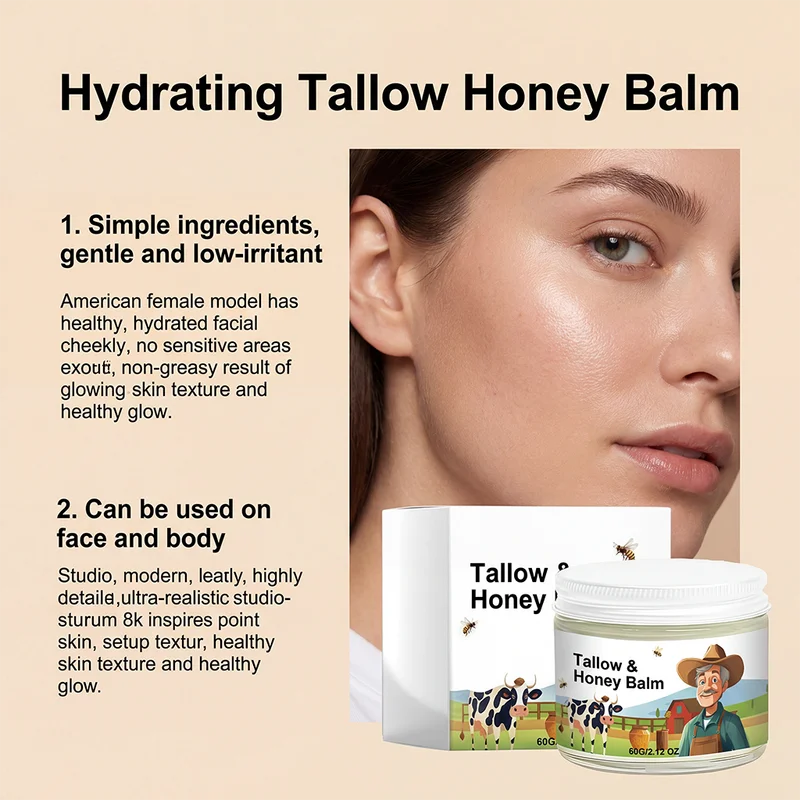 Organic Grass-Fed Beef Tallow Balm with Raw Honey - Natural Moisturizer for Soft Skin