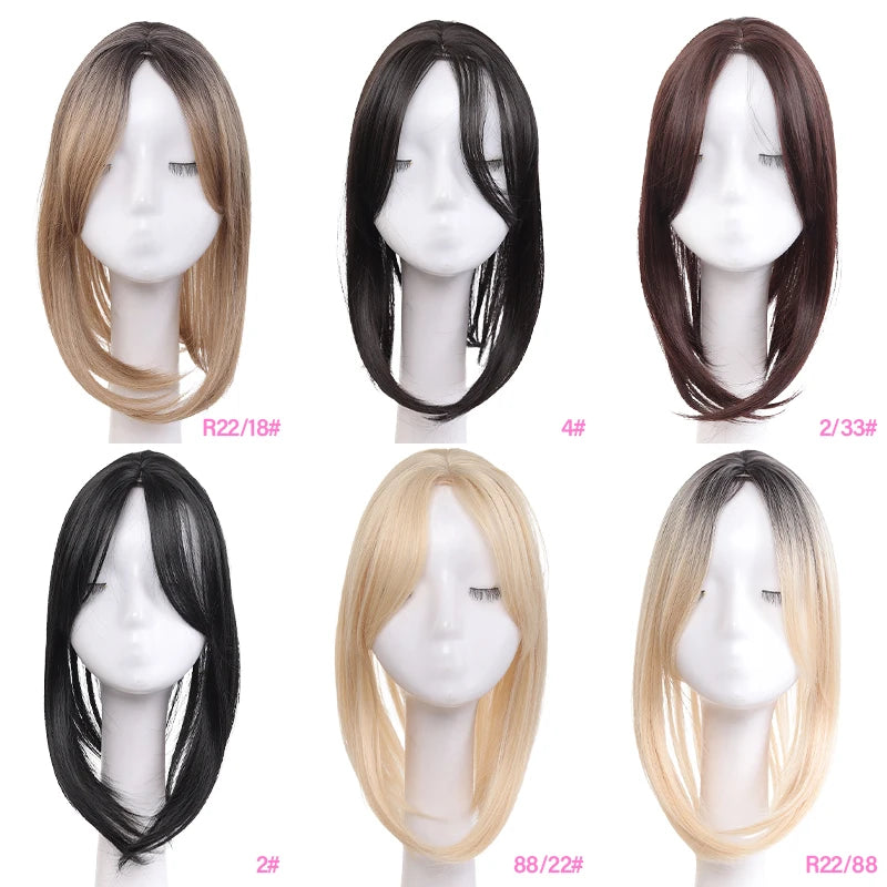 Middle Part Hair Topper with Side Bangs, Synthetic Fiber Wig Piece for Thinning Crown & Volume