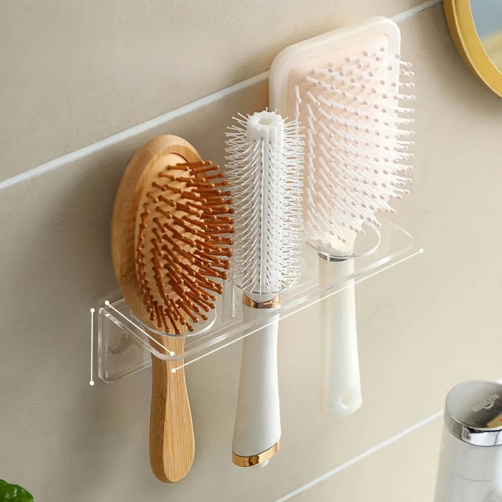 Acrylic Wall-Mounted Bathroom Organizer No-Drill Storage Rack for Hair Brushes & Toiletries