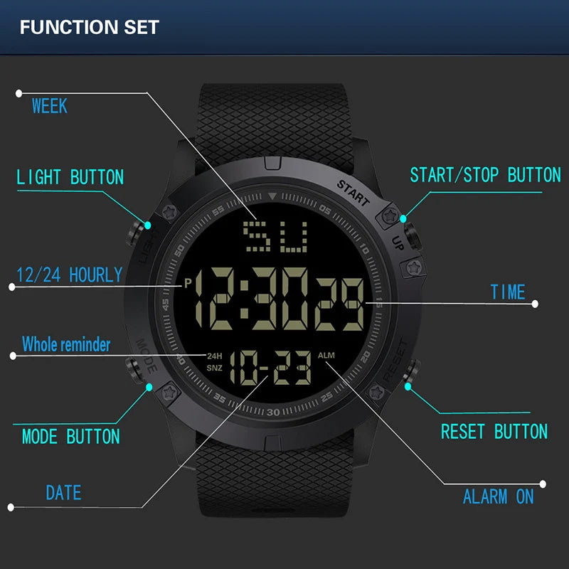 Men's Sport Digital Watch Waterproof Luminous LED Military Style Watch