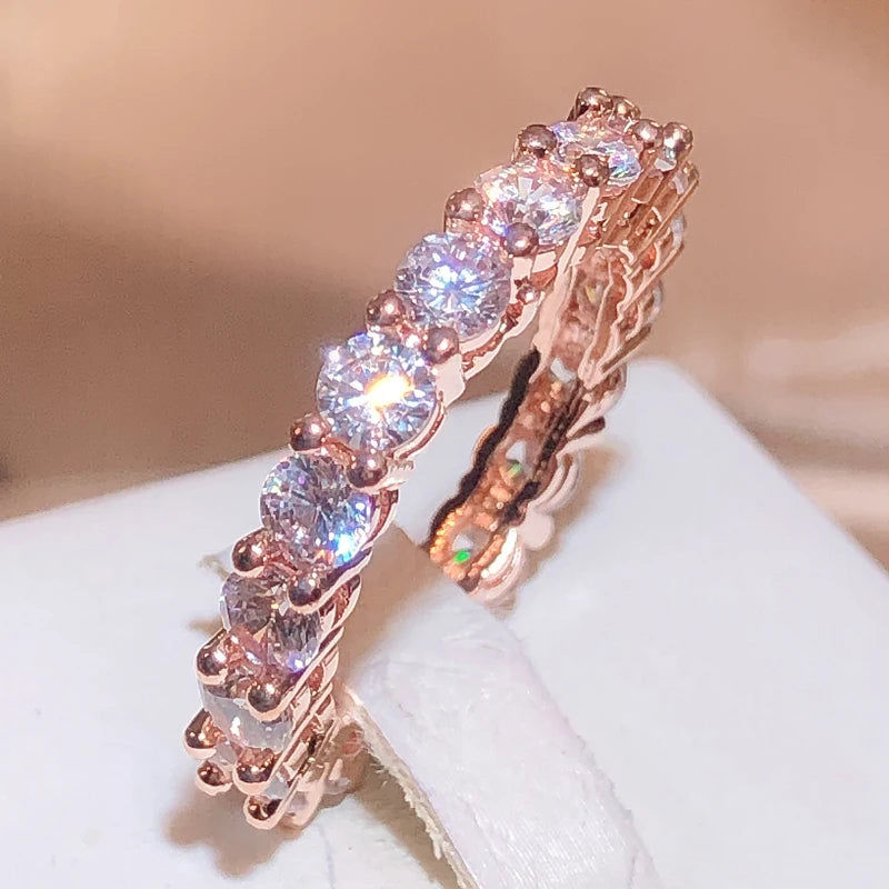 925 Sterling Silver Zirconia Diamond Ring Women Slim Rose Gold Wedding Party Gift