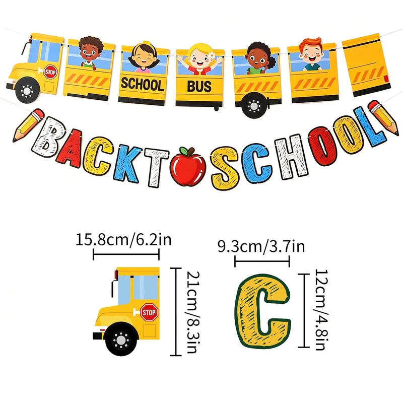 Back to School Classroom Decoration Sign with School Bus Banner and Apple Pencil - Kindergarten Graduation Decor