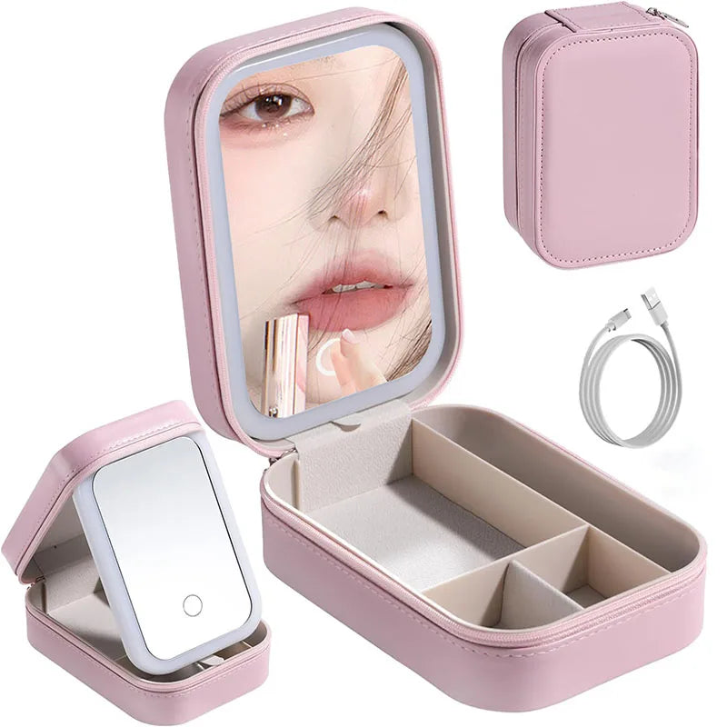 LED Makeup Bag with Mirror - Portable Cosmetic Storage for Women, Small Lighted Organizer