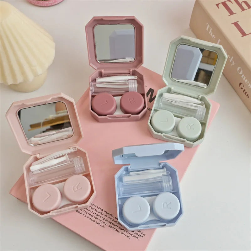 Candy Color Contact Lens Case Set with Tweezers & Travel Tools - Portable