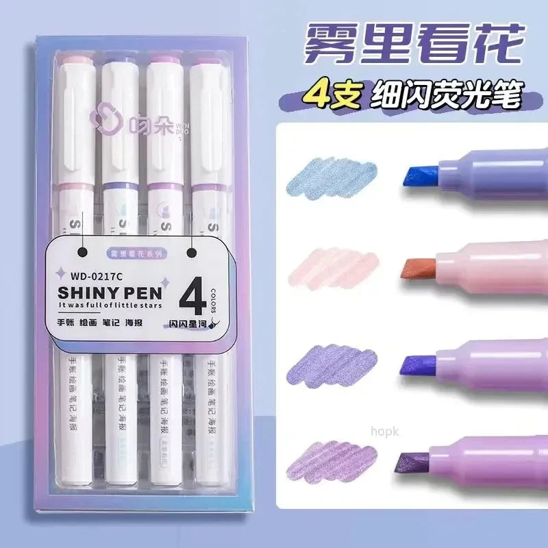 Kawaii Glitter Highlighter Pen Set - Pastel Fine Markers for Scrapbooking & Stationery