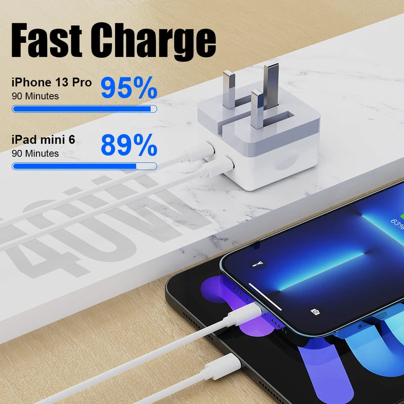 40W Dual USB-C Fast Charger with Foldable Wall Plug for iPhone & iPad