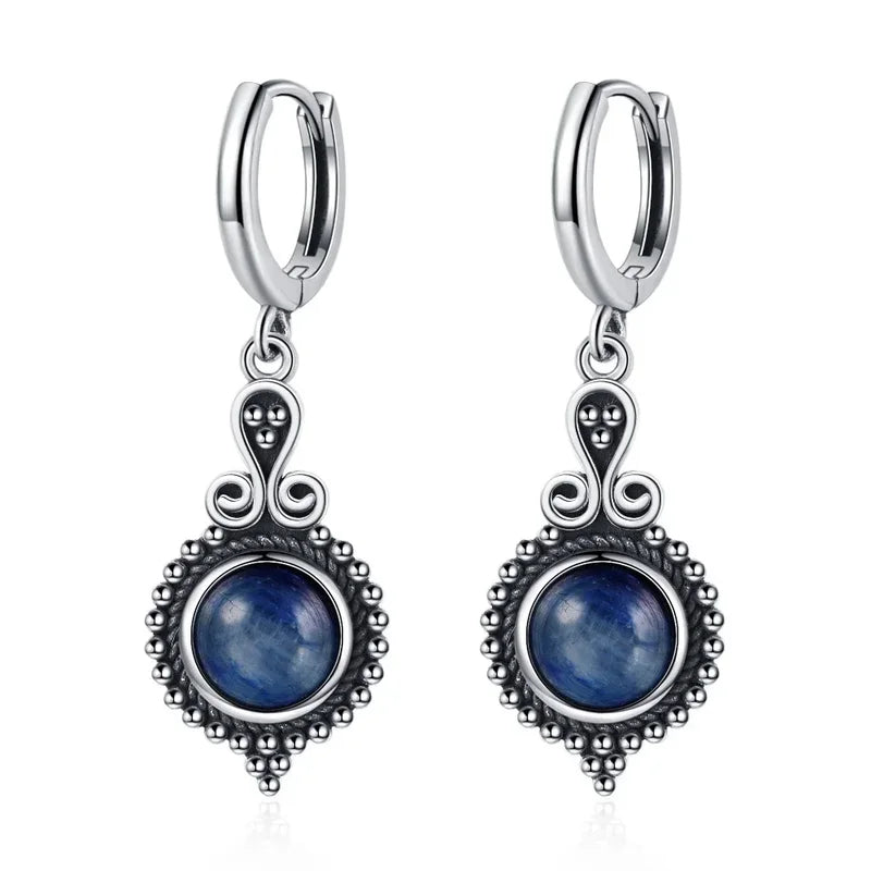 Elegant Natural Kyanite Silver Drop Earrings for Women Vintage Jewelry Wedding Gift