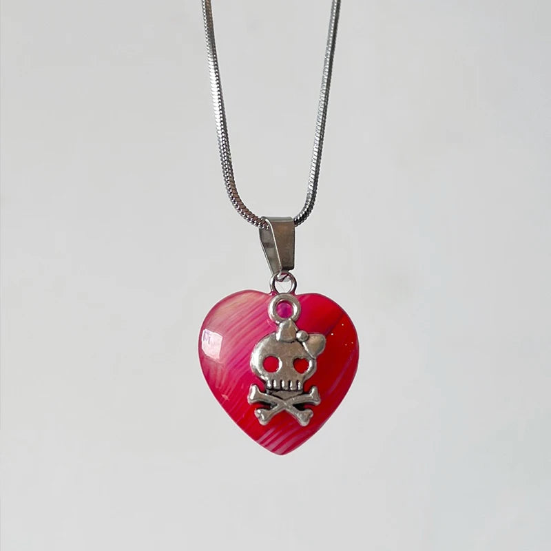 Goth Skull Heart Pendant Necklace for Women Punk Jewelry