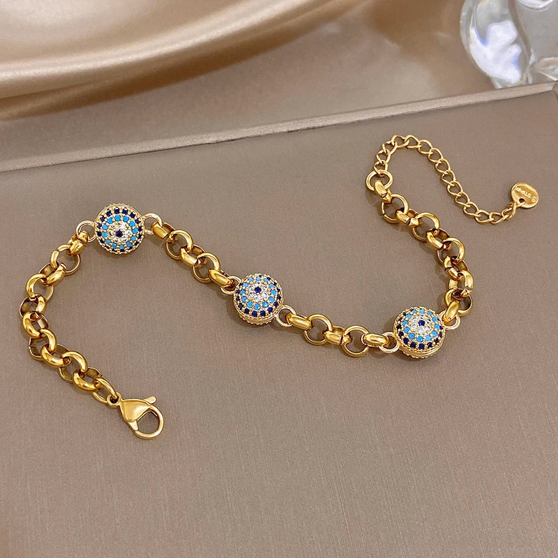 Trendy Rhinestone Inlaid Ball Bracelet for Women - Multiple Metal Colors
