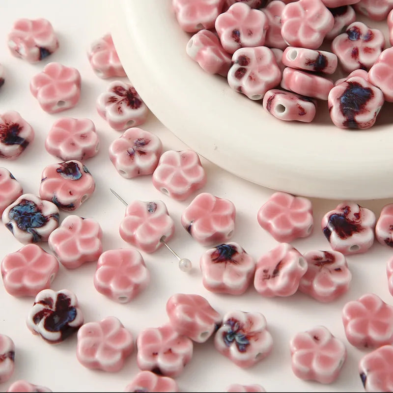 10PCS Retro Ceramic Glazed Flower Beads for Jewelry Making DIY Bracelets and Necklaces