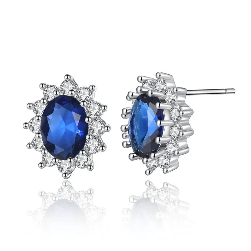 925 Sterling Silver Earrings with Blue Crystal Zircon for Women Wedding Engagement Jewelry