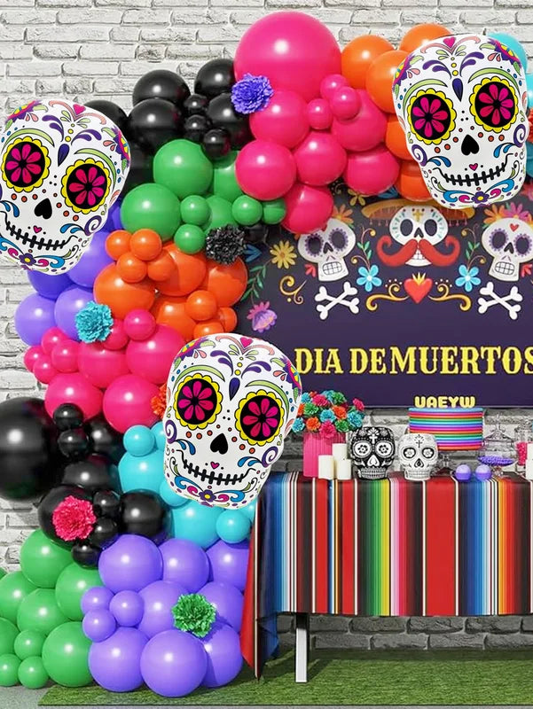 Colorful Flower Skull Aluminum Foil Balloons Halloween Party Decorations 3pcs