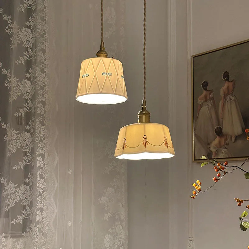 Retro Brass-Glazed Ceramic Chandelier for Bedroom, Restaurant, Bar & Entrance Lighting