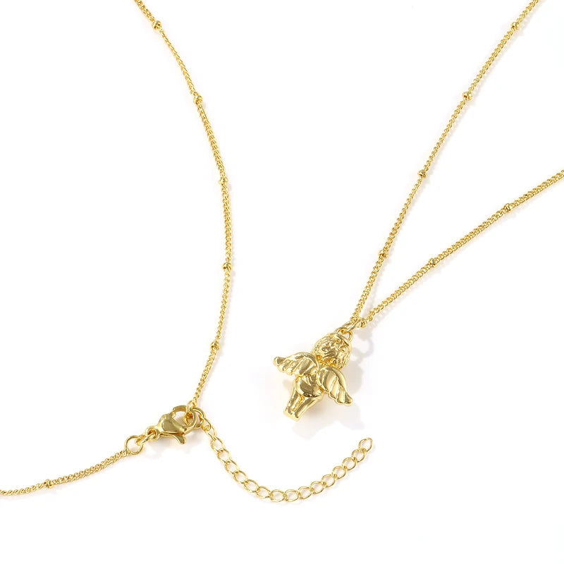 Angel 3D Pendant Charm Necklace for Women 18K Gold Plated Brass 45cm+5cm