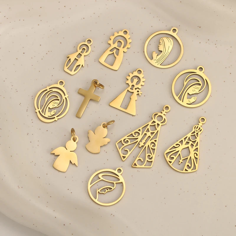 5Pcs Stainless Steel Angel Pendant Charms for Jewelry Making - Catholic Religious Craft Supplies