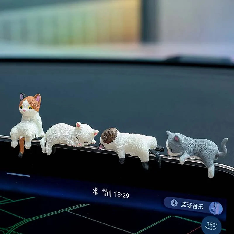 Mini Sleeping Cat Car Ornament - Cute Resin Landscape Model for Car Interior & Desk Decor